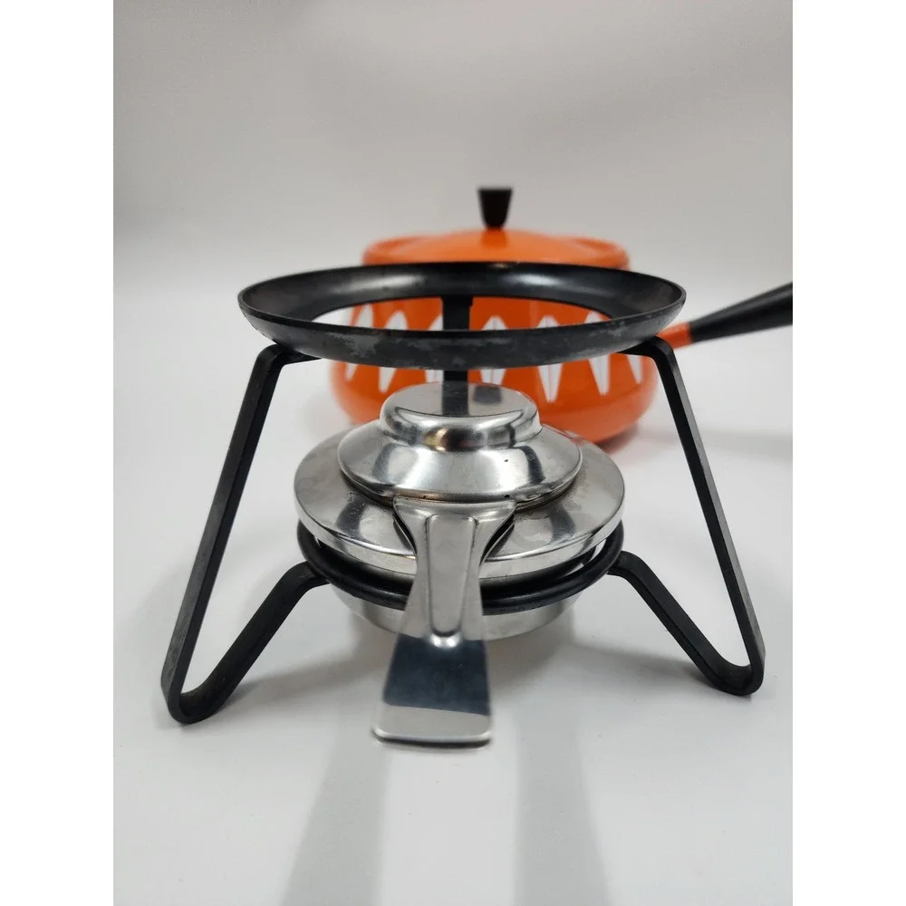 Cathrineholm Lotus Fondue Set Orange White Enamel Mid Century Modern Norway MCM